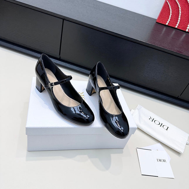 DIOR 26S MARY JANE PUMPS 45MM IN BLACK PATENT CALFSKIN GOLD HARDWARE