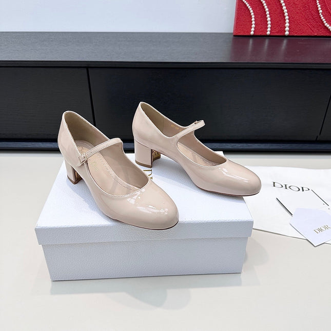 DIOR 26S MARY JANE PUMPS 45MM IN LIGHT BEIGE PATENT CALFSKIN GOLD HARDWARE