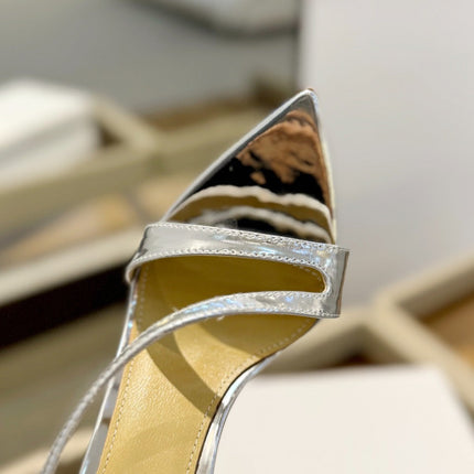GIANVITO ROSSI 26S STRAPPY HIGH-HEEL SANDALS 105 MM IN SILVER PATENT CALFSKIN