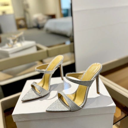 GIANVITO ROSSI 26S HEELED SANDALS 105 MM IN SILVER GLITTER