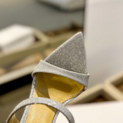 GIANVITO ROSSI 26S HEELED SANDALS 105 MM IN SILVER GLITTER