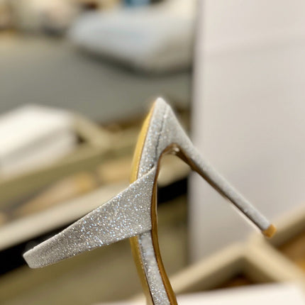GIANVITO ROSSI 26S HEELED SANDALS 105 MM IN SILVER GLITTER
