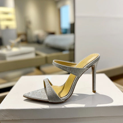 GIANVITO ROSSI 26S HEELED SANDALS 105 MM IN SILVER GLITTER