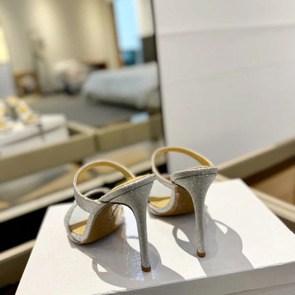 GIANVITO ROSSI 26S HEELED SANDALS 105 MM IN SILVER GLITTER