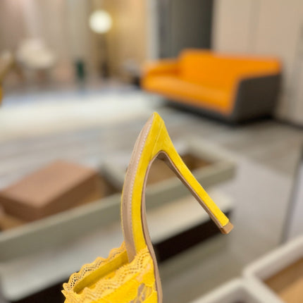 GIANVITO ROSSI 26S HEELED SANDALS 105 MM IN DARK YELLOW SUEDE AND LACE