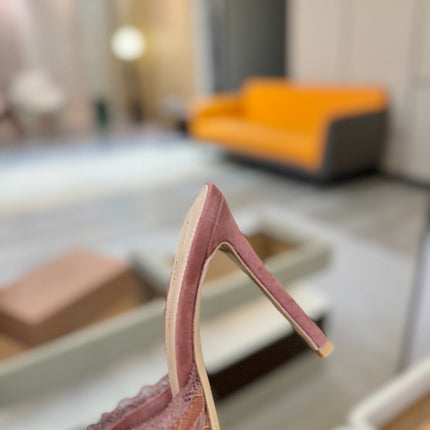 GIANVITO ROSSI 26S HEELED SANDALS 105 MM IN PINKISH BROWN SUEDE AND LACE