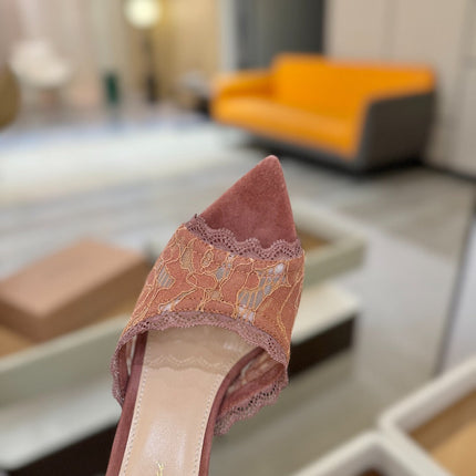 GIANVITO ROSSI 26S HEELED SANDALS 105 MM IN PINKISH BROWN SUEDE AND LACE