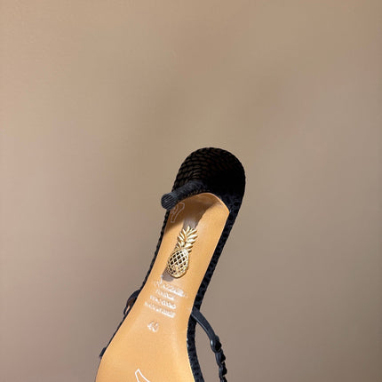 AQUAZZURA 26S HIGH-HEEL SANDALS 70 MM IN BLACK SUEDE