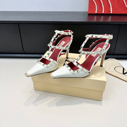 VALENTINO 26S ROCKSTUD SLINGBACK PUMPS 100 MM IN WHITE CALFSKIN