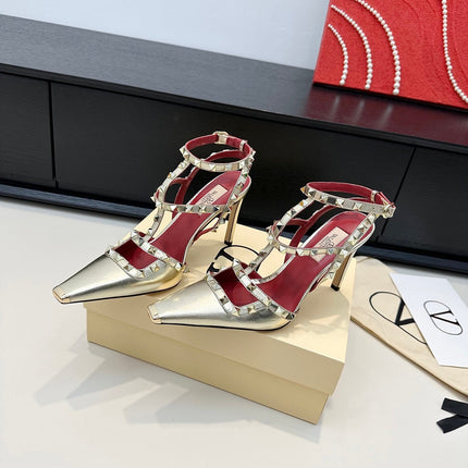 VALENTINO 26S ROCKSTUD SLINGBACK PUMPS 100 MM IN LIGHT METALLIC GOLD CALFSKIN
