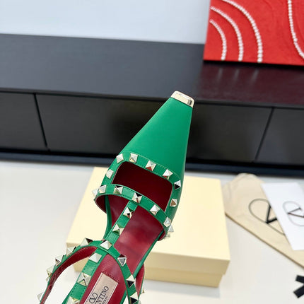 VALENTINO 26S ROCKSTUD SLINGBACK PUMPS 100 MM IN GREEN CALFSKIN