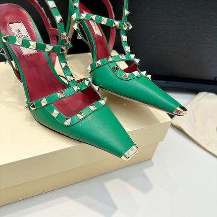 VALENTINO 26S ROCKSTUD SLINGBACK PUMPS 100 MM IN GREEN CALFSKIN
