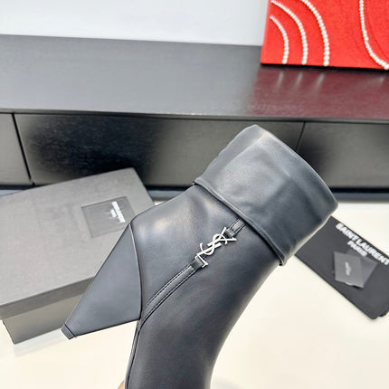 YSL 26S FOLD-OVER ANKLE BOOTS IN BLACK CALFSKIN
