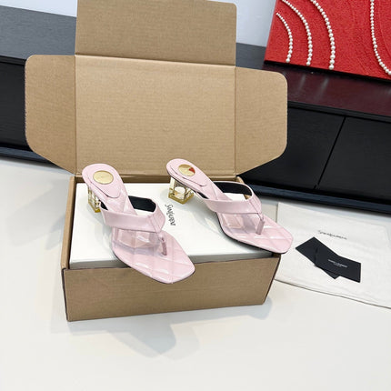 YSL 26S QUILTED THONG SANDALS 50 MM IN PASTEL PINK LAMBSKIN