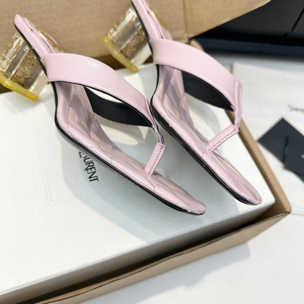 YSL 26S QUILTED THONG SANDALS 50 MM IN PASTEL PINK LAMBSKIN