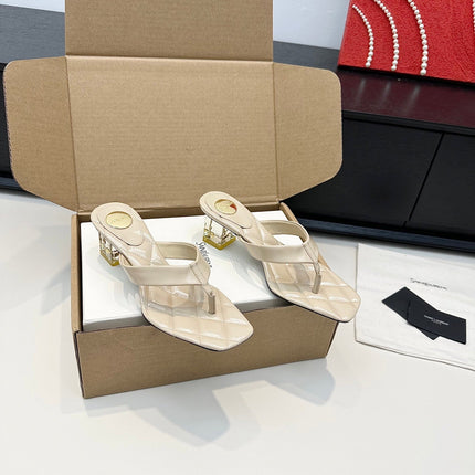 YSL 26S QUILTED THONG SANDALS 50 MM IN BEIGE LAMBSKIN