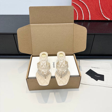 YSL 26S QUILTED THONG SANDALS 50 MM IN BEIGE LAMBSKIN