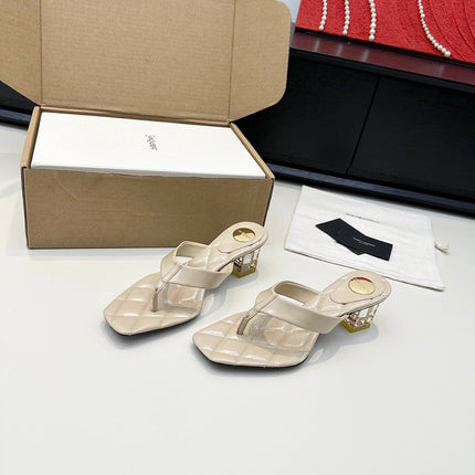 YSL 26S QUILTED THONG SANDALS 50 MM IN BEIGE LAMBSKIN