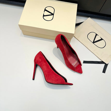 VALENTINO 26S PEEP-TOE HIGH HEELS 100 MM IN RED SUEDE