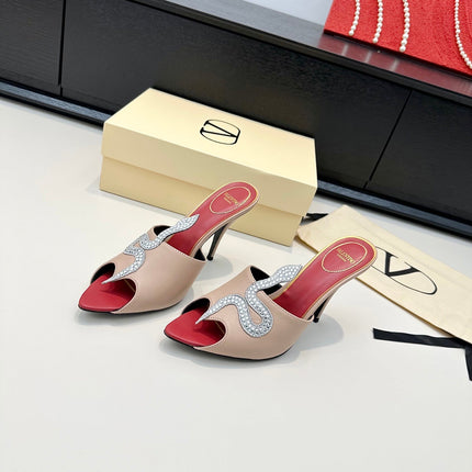 VALENTINO 26S SNAKE STRAP SANDALS 100 MM IN BEIGE CALFSKIN