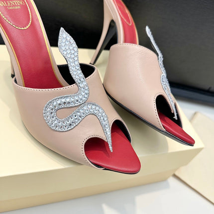 VALENTINO 26S SNAKE STRAP SANDALS 100 MM IN BEIGE CALFSKIN