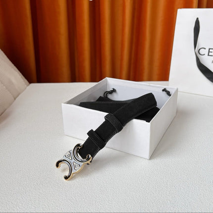 CELINE 26S BELT 25 MM IN BLACK SUEDE 666332