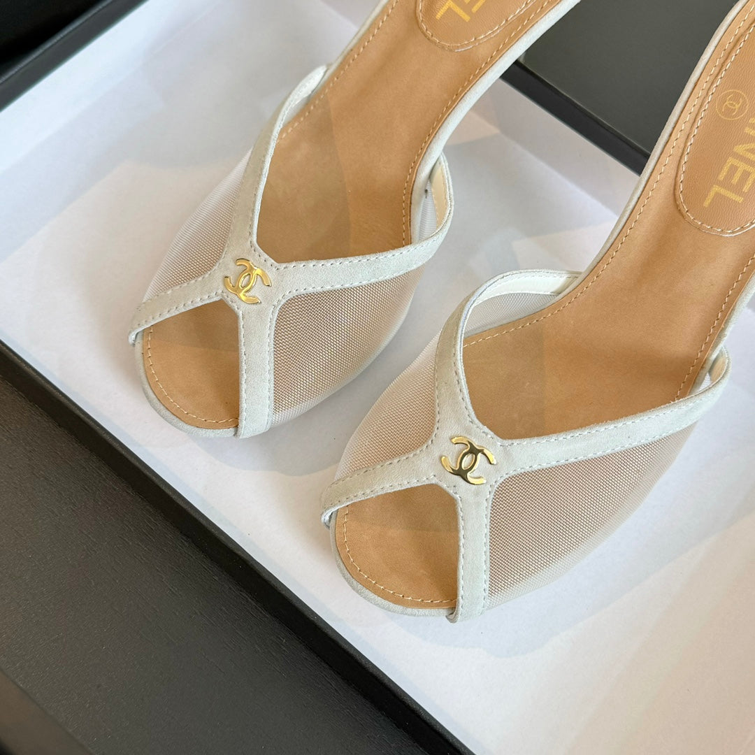 Double C High Heel White Lambskin