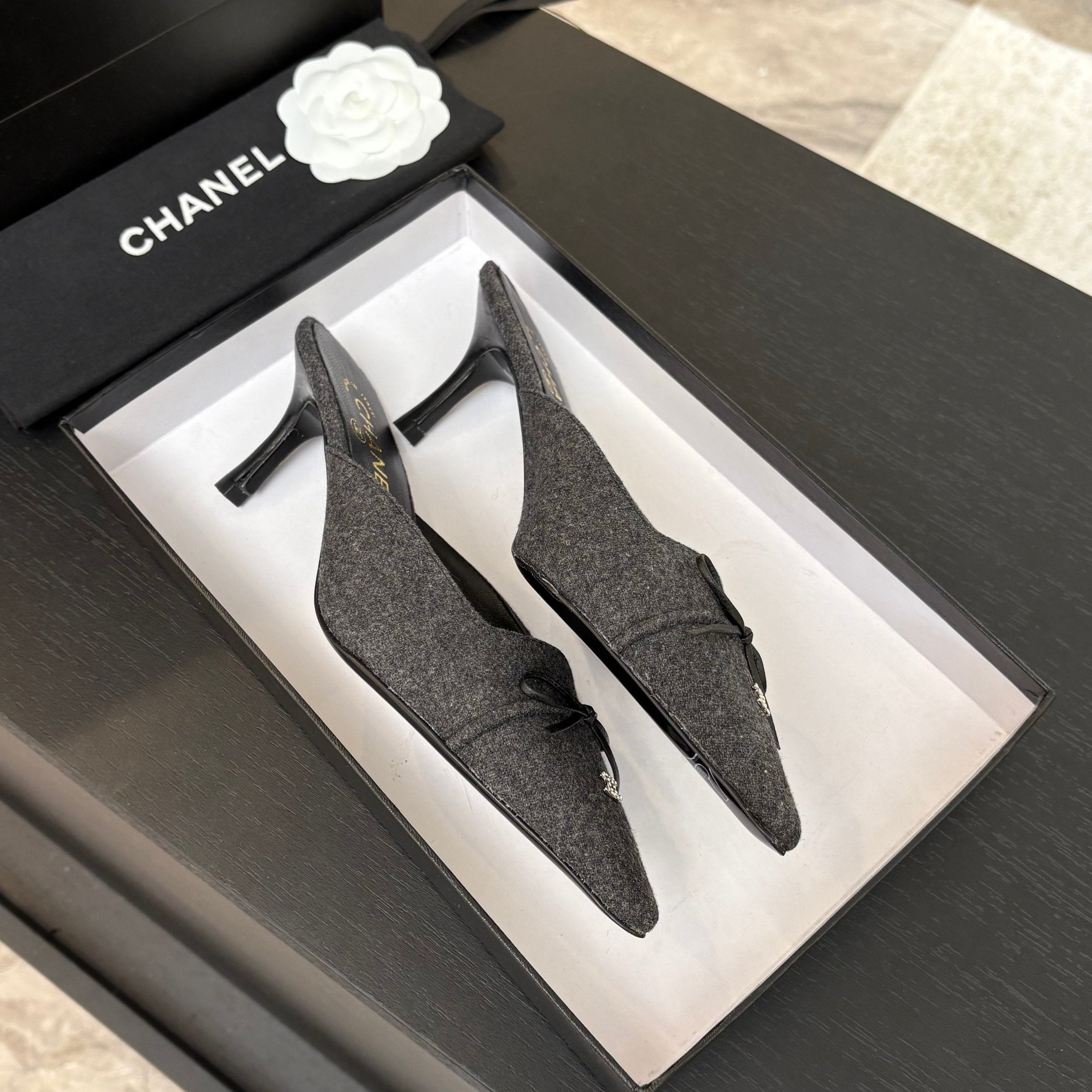 HIGH HEEL MULE 65 MM IN MOUSE GRAY FELT COTH