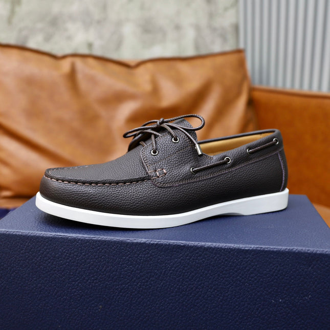 CD GRANVILLE BOAT SHOE DARK BROWN GRAINED CALFSKIN