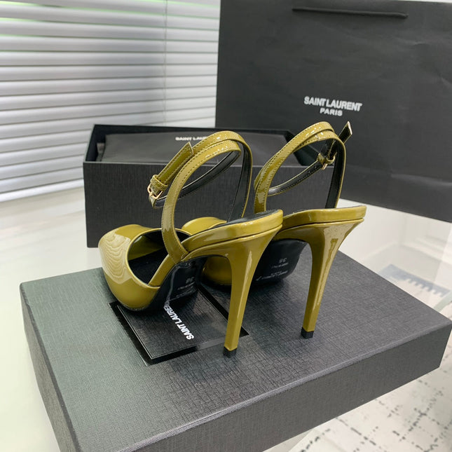 SL FISH MOUTH SANDAL PUMP LEMON POLISHED CALFSKIN