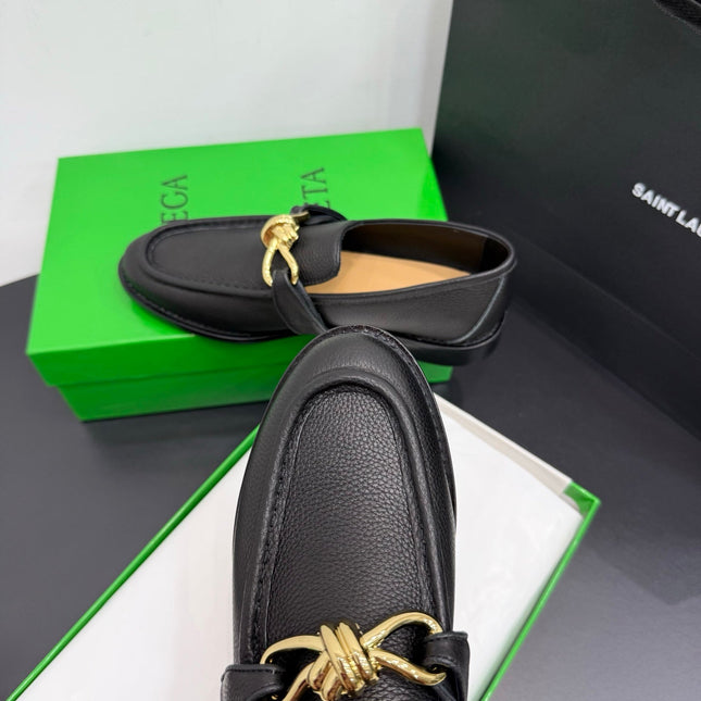 BOTTEGA VENETA 26S LOAFERS IN BLACK GRAINED CALFSKIN WITH GOLD HARDWARE