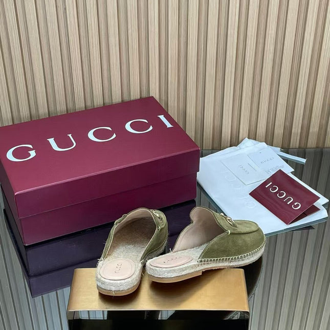 GUCCI 26S LOAFER MULES IN MOSS GREEN SUEDE