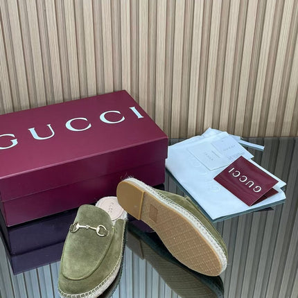 GUCCI 26S LOAFER MULES IN MOSS GREEN SUEDE
