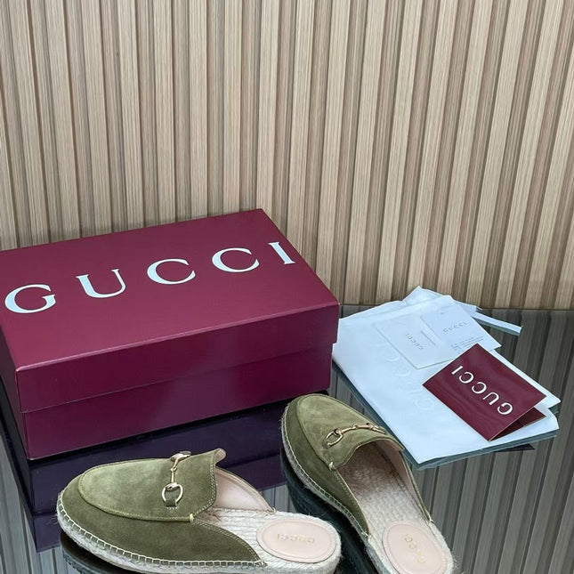 GUCCI 26S LOAFER MULES IN MOSS GREEN SUEDE