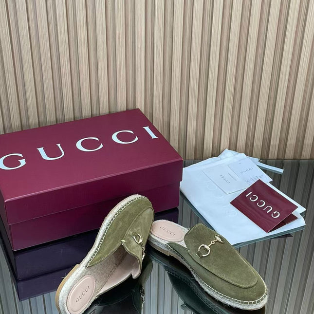 GUCCI 26S LOAFER MULES IN MOSS GREEN SUEDE