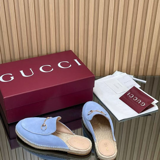 GUCCI 26S LOAFER MULES IN LIGHT BLUE SUEDE