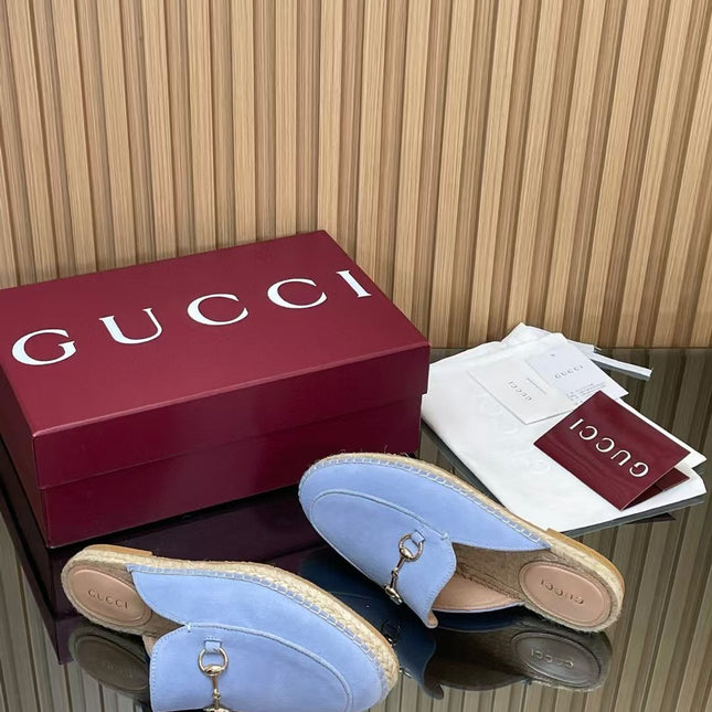 GUCCI 26S LOAFER MULES IN LIGHT BLUE SUEDE