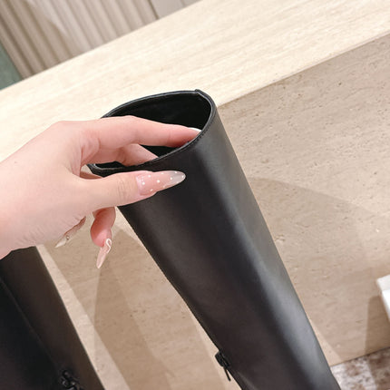 CELINE 26S HIGH-TOP BOOTS 55 MM IN BLACK CALFSKIN