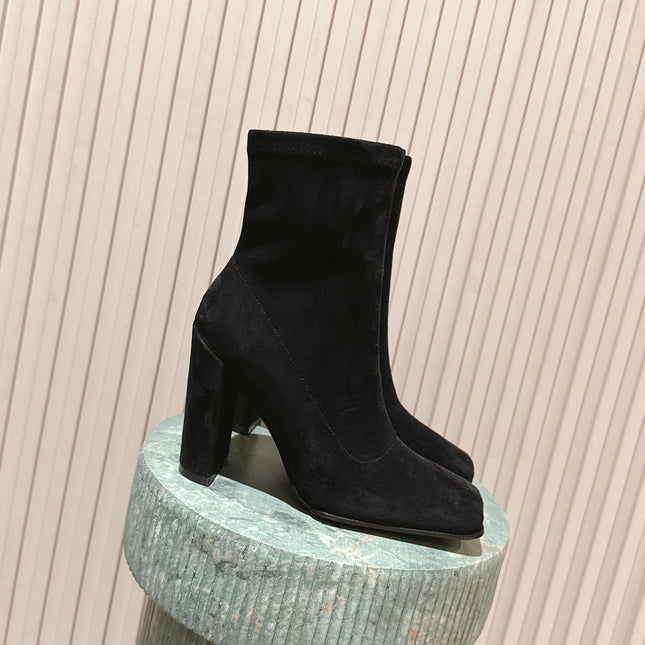 ALAIA 26S HEELED BOOTS 90 MM IN BLACK SUEDE