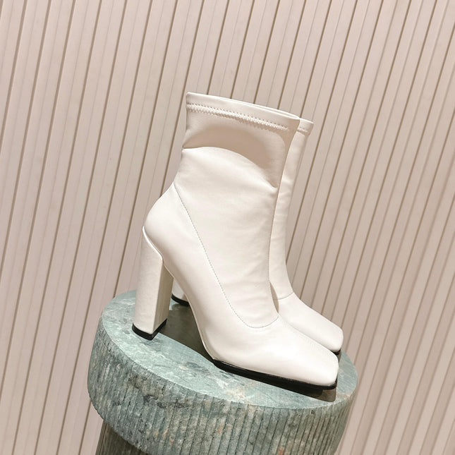 ALAIA 26S HEELED BOOTS 90 MM IN WHITE CALFSKIN