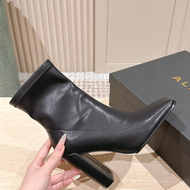 ALAIA 26S HEELED BOOTS 90 MM IN BLACK CALFSKIN