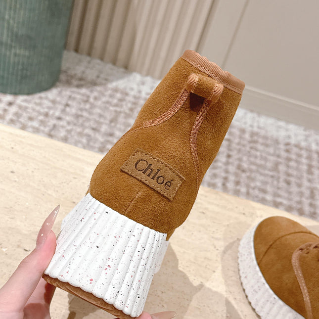 CHLOÉ 26S PLATFORM SOLE BOOTS 68 MM IN BROWN SUEDE