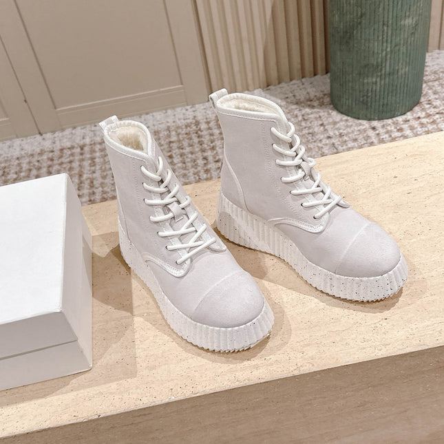 CHLOÉ 26S PLATFORM SOLE BOOTS 68 MM IN LIGHT BLUSH GRAY SUEDE