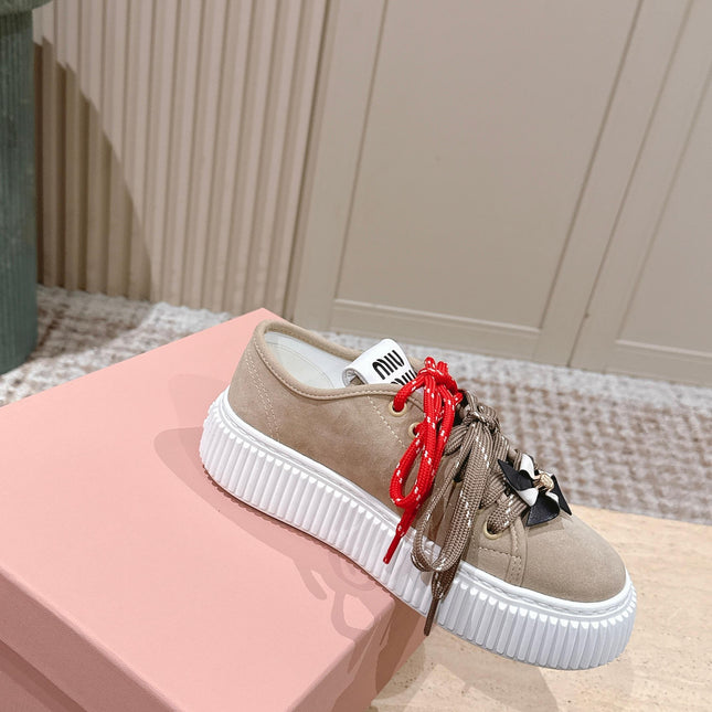 MIUMIU 25S SNEAKERS 50MM IN DARK BEIGE SUEDE