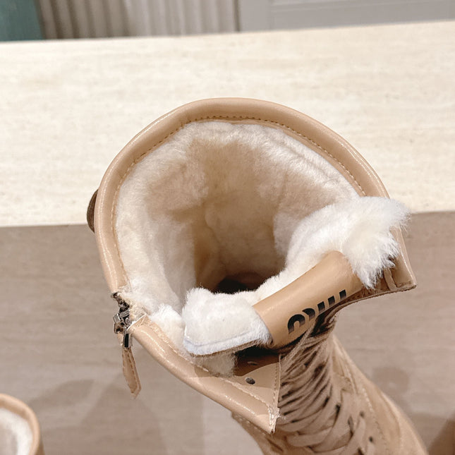 MIUMIU 25S ANKLE BOOTS IN LIGHT BROWN SUEDE WITH SHEARLING