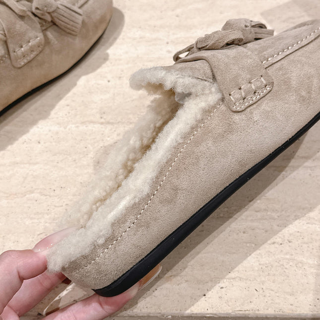 MIUMIU 25S MULES IN DESERT BEIGE SUEDE WITH SHEARLING