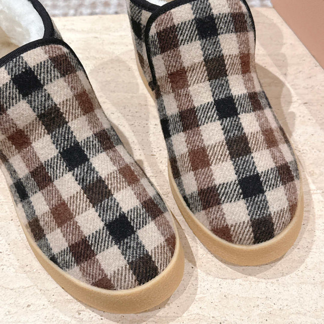 MIUMIU 25S SLIP-ON BOOTIES IN CAMEL BEIGE AND BLUE WOOL WITH SHEARLING