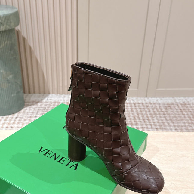 BOTTEGA VENETA 26S INTRECCIATO BOOTS 85 MM IN DARK BROWN LAMBSKIN