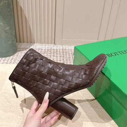 BOTTEGA VENETA 26S INTRECCIATO BOOTS 85 MM IN DARK BROWN LAMBSKIN