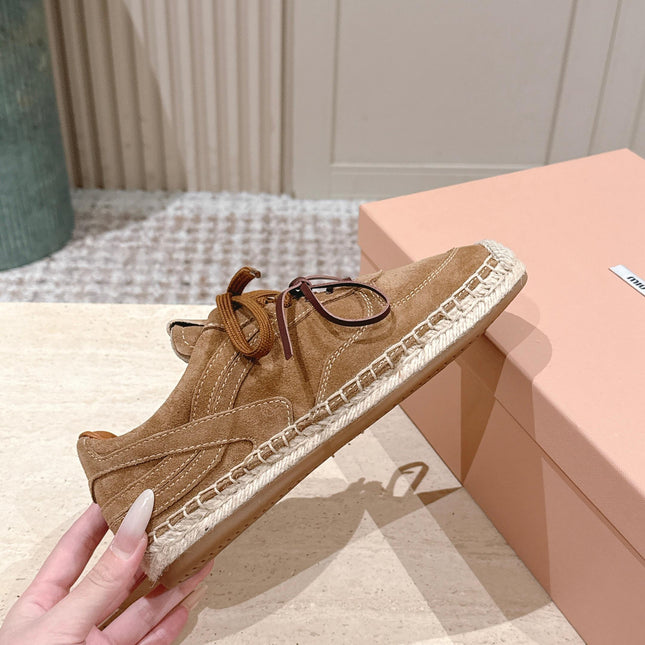 MIUMIU 25S ESPASNEAK ESPADRILLE SNEAKERS IN BROWN SUEDE